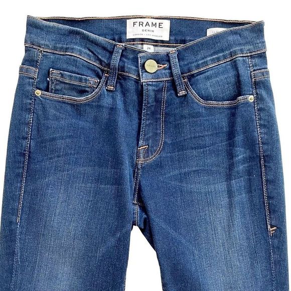 FRAME Le Skinny de Jeanne Jean Mid-Rise Palisade Medium Blue Wash 24 NWOT - Picture 3 of 10